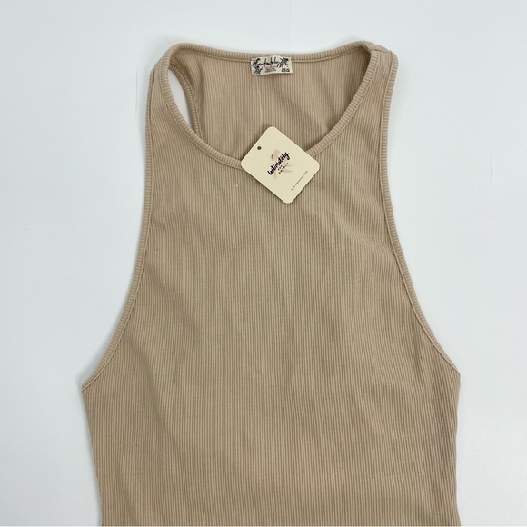 NWT FREE PEOPLE INTIMATELY TAN BODY SUIT NEUTRAL RIBBED SLEEVELESS HIGH NECK S - Picture 13 of 13